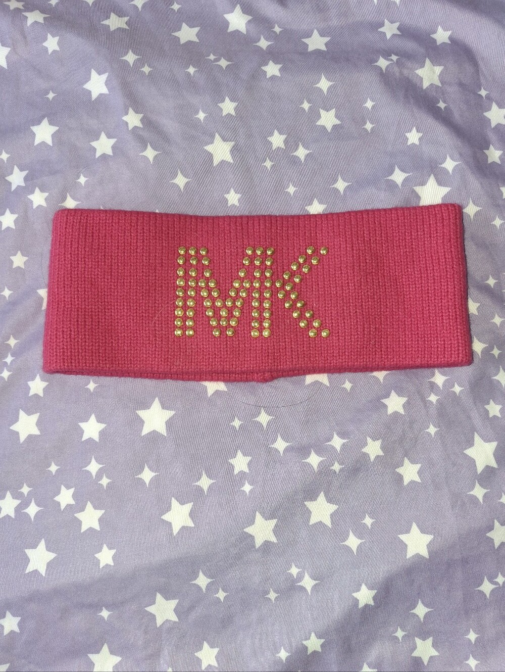 Michael Kors Pink Knit Headband with Gold MK Studs